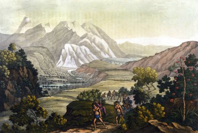 Humboldt y Bonpland cruzan la montaña de Quindiu en sillas de transporte. Del viaje a los Andes de Alexander Von Humboldt de Unknown artist