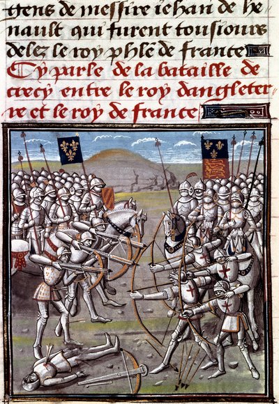 Guerra de los Cien Años: la Batalla de Crécy el 26/08/1346 entre los franceses y los ingleses. Miniatura de las Crónicas de Jean Froissart (1337-1400) de Unknown artist