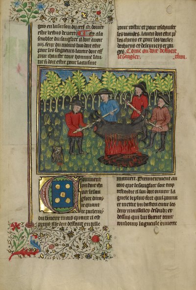 Cazadores desmembran el cadáver de un jabalí de Unknown artist