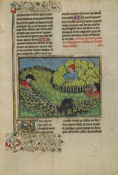 Cazadores arrojan un jabalí a un foso de Unknown artist