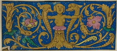 Bordura iluminada con grotescos y flora de un manuscrito de Unknown artist