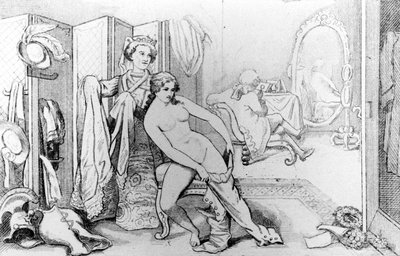 Ilustración que representa a Casanova y una mujer desnuda - en 