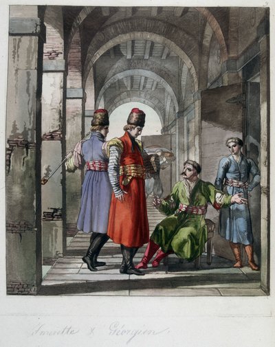 Imerette y georgiano, Cáucaso. En “El traje antiguo y moderno” de Unknown artist