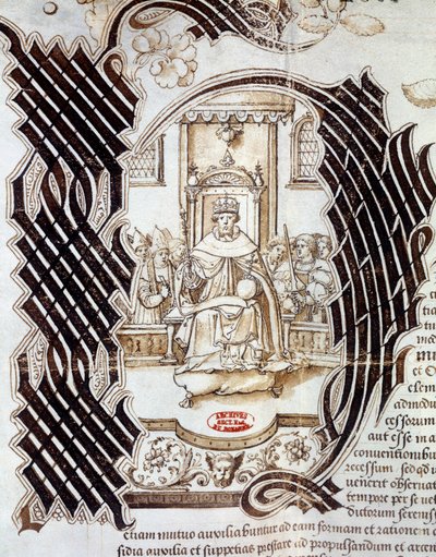 En 1522 Carlos V firmó con el Rey Enrique VIII de Inglaterra (1491-1547) el Tratado de Windsor, previendo una invasión de Francia. Miniatura de un manuscrito que representa a Enrique VIII. 1532 París, Archivos Nacionales de Unknown artist