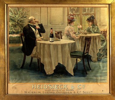 En un restaurante - Cartel publicitario para Champagne Heidsieck, finales del siglo XIX de Unknown artist