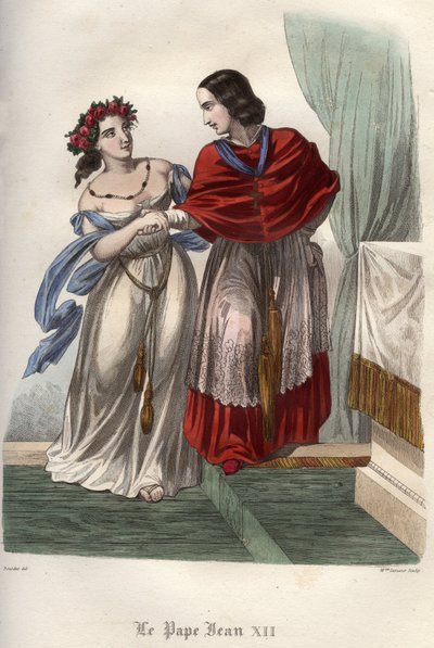 Incesto: Papa Juan XII (c.937-964) con su abuela y supuesta amante, Marozia (Mariuccia, Mariozza) (c. 890-c. 936). de Unknown artist