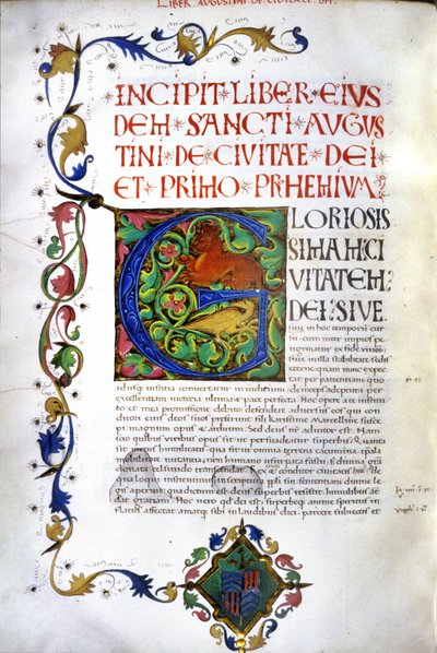 Incipit del manuscrito de “De civitate dei” de San Agustín. Manuscrito del siglo XV. Milán, Bibl, Trivulziana de Unknown artist