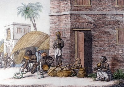 Cultura y civilización india: Encantadores de serpientes en India. de Unknown artist