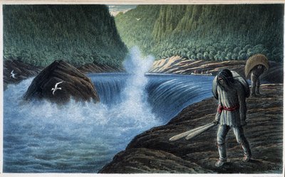 Indio cerca de los rápidos: "The Third Rapid on the Moisie" - en "Exploration of the Labrador Peninsula" de Henri Youle Hind de Unknown artist