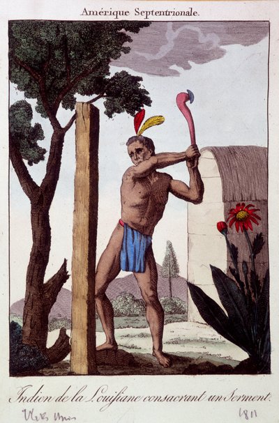 Indio de Luisiana consagrando un juramento - grabado de Unknown artist
