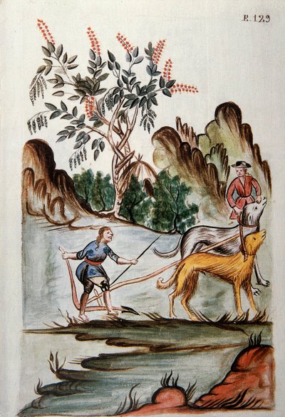 Indios arando un campo con perros, del libro "Trujillo del Perú" o "Códice Martínez Compañón", por Baltazar Martínez Compañón y Bujanda, obispo de Trujillo (1782-1785) de Unknown artist