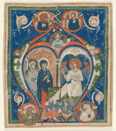 Inicial A [ngelus Domini descendit] de un antifonario: Las Tres Marías en el Sepulcro de Unknown artist