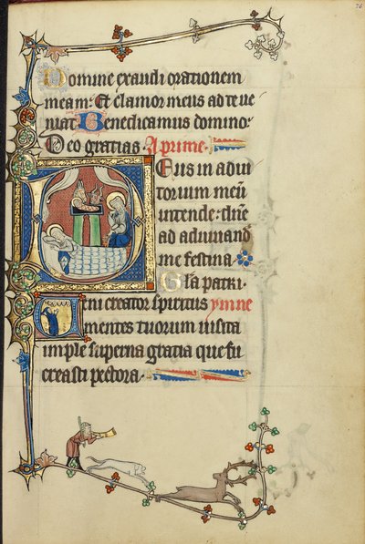 Inicial D: La Natividad; Inicial V: Un monje en oración de Unknown artist