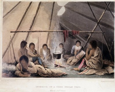 Interior de una tienda de indios de América - en "Narrative of a Journey to the Shores of the Polar Sea in the Years 1819-1821" de John Franklin, ed. Londres de Unknown artist