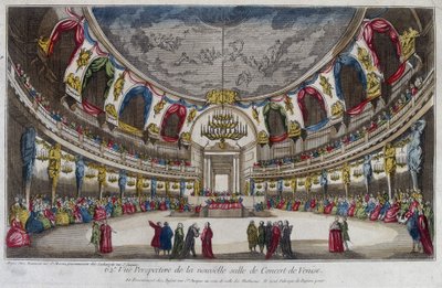 Interior de una sala de conciertos en Venecia. Grabado del siglo XVIII. de Unknown artist