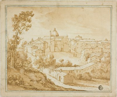 Pueblo italiano con plaza central de Unknown artist