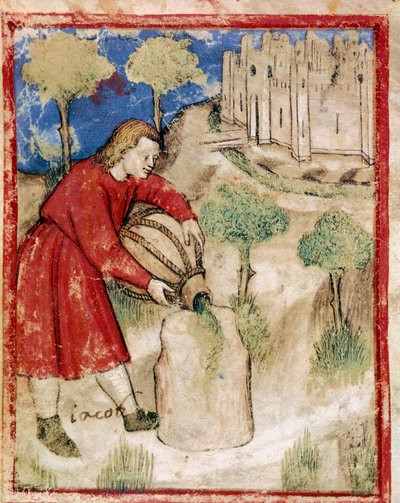 Jacob vertió aceite sobre la piedra que le había servido de almohada. Miniatura del códice 212 (o padovano o Biblia de Padua) 1390-1400 Rovigo, Accademia dei Concordi de Unknown artist