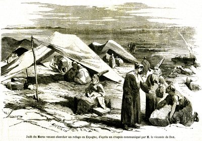 Judíos marroquíes refugiados en Algesiras, España, a mediados del siglo XIX (grabado) de Unknown artist