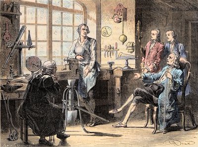 Joseph Black visitando a James Watt en su taller de Glasgow de Unknown artist