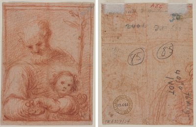 José y el niño (recto); Fragmento de dos figuras (verso) de Unknown artist