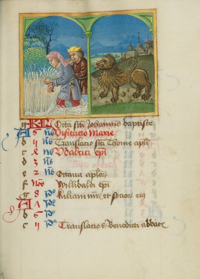 Página del calendario de julio; Siega; Leo de Unknown artist