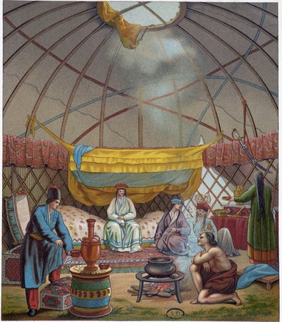 Kalmouk (nómadas rusos) en su yurt de Unknown artist