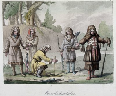 Pueblo de Kamtschadales en Siberia. En “El traje antiguo y moderno” 1819-1820, por Ferrario. de Unknown artist
