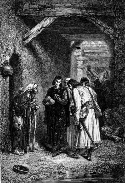 El rey Luis IX o San Luis (1214 - 1270) examina el pan de los pobres y encuentra que está seco. de Unknown artist