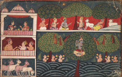 Krishna Steals the Clothes of the Milkmaids and Expounds on the Virtue of Trees, from a Braj Bhagavata Purana de Unknown artist