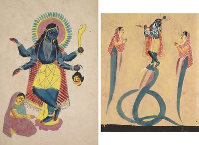 Krishna as Kali Worshipped by Radha (recto); Krishna Quells the Serpent Kaliya (verso) de Unknown artist