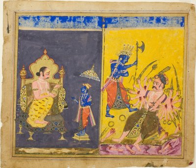Quinto y sexto avatares de Krishna, página de una copia del Gitagovinda de Jayaveda de Unknown artist