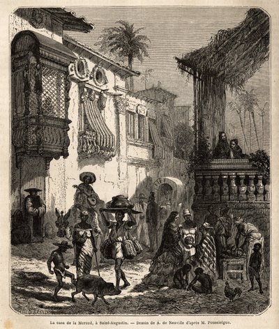 La casa de la Merced (ahora Calle de la Merced) en San Agustín, la ciudad más antigua de los Estados Unidos, fundada por los españoles en 1565; calle principal de la ciudad, pequeña y populosa, con varios animales y una mezcla singular de varias tradicione de Unknown artist