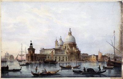La laguna, las góndolas y la iglesia S.M. della Salute en "Álbum de las principales vistas de Venecia", ilustrado por Marco Moro, ed. Gio Brizeghel, c.1840 de Unknown artist