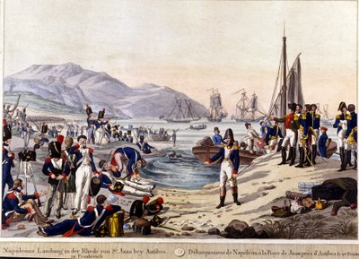 Desembarco de Napoleón I en Antibes en 1815. Grabado del siglo XIX de Unknown artist