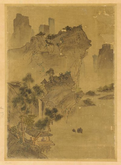 Paisaje: acantilados sobre el agua - pabellón y pinos de Unknown artist