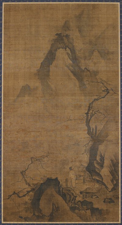 Paisaje: montaña y agua; una figura bajo un ciruelo de Unknown artist