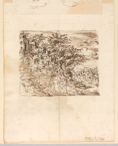 Paisaje; reverso: Diseño grotesco de Unknown artist