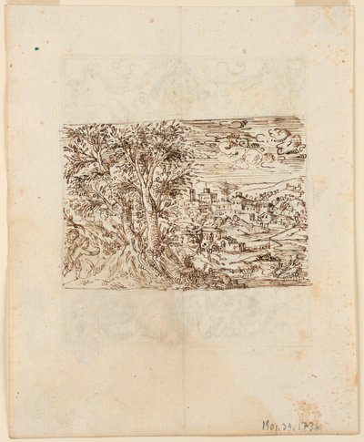 Paisaje; reverso: Diseño grotesco de Unknown artist