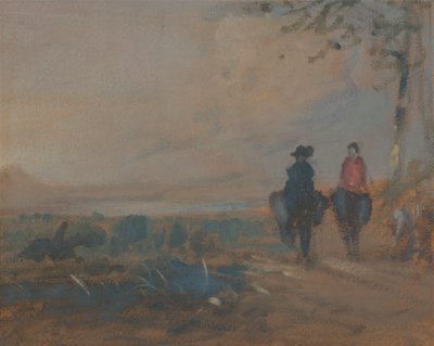 Paisaje con lago y dos figuras a caballo de Unknown artist