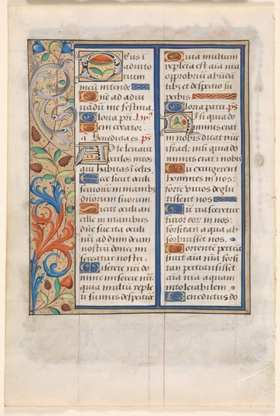 Hoja de un Libro de Horas: Texto con borde ilustrado (verso) de Unknown artist