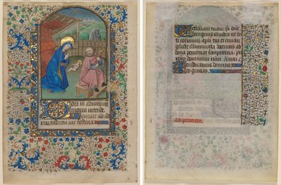 Hoja de un Libro de Horas: La Natividad (anverso) y Texto (verso) de Unknown artist