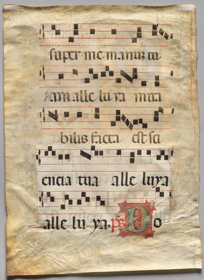 Hoja de un gradual: R inicial adornada: D inicial (verso) de Unknown artist