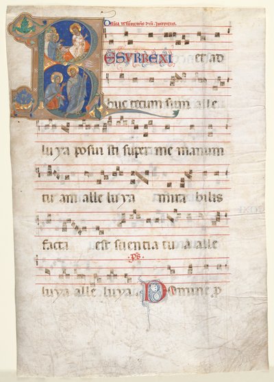 Hoja de un Gradual: Inicial (R) con las Tres Marías en la Tumba y "Noli me Tangere" de Unknown artist