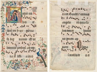 Hoja de un Antifonario: H inicial con la Natividad (anverso) y Texto (verso) de Unknown artist