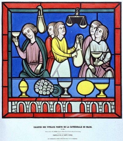 Los cambistas de Le Mans - Facsímil de un vitral de la Catedral de Le Mans del siglo XIII. Capa del siglo XIX de Unknown artist
