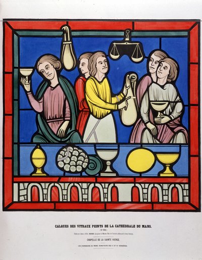 Los cambistas de Le Mans - Vidriera pintada de la Catedral de Le Mans de Unknown artist