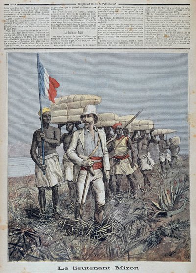 El teniente Mizon encabeza una columna de exploración en África Central - en Le petit journal del 09/07/1892 de Unknown artist