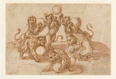Leones Malabareando las Bolas de Medici de Unknown artist