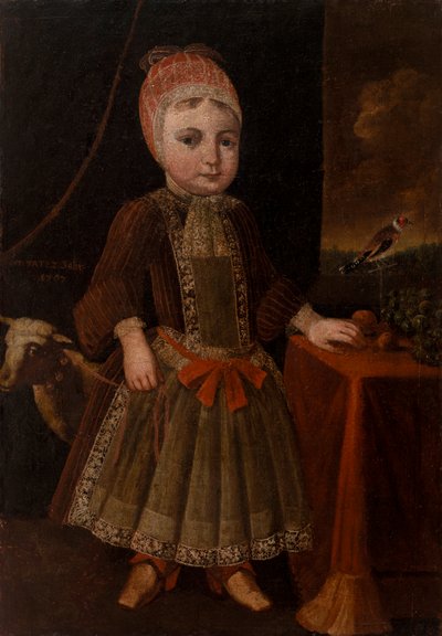 Niña en interior cerca de ventana de Unknown artist