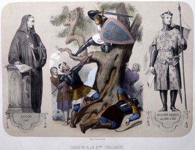 Luis VII lucha contra los sarracenos durante la 2ª cruzada - litografía, finales del siglo XIX de Unknown artist